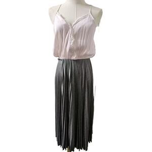 Loyd/Ford Palm Springs Women's Pink Lace Gray‎ Pleated Skirt Slip Dress Size 4